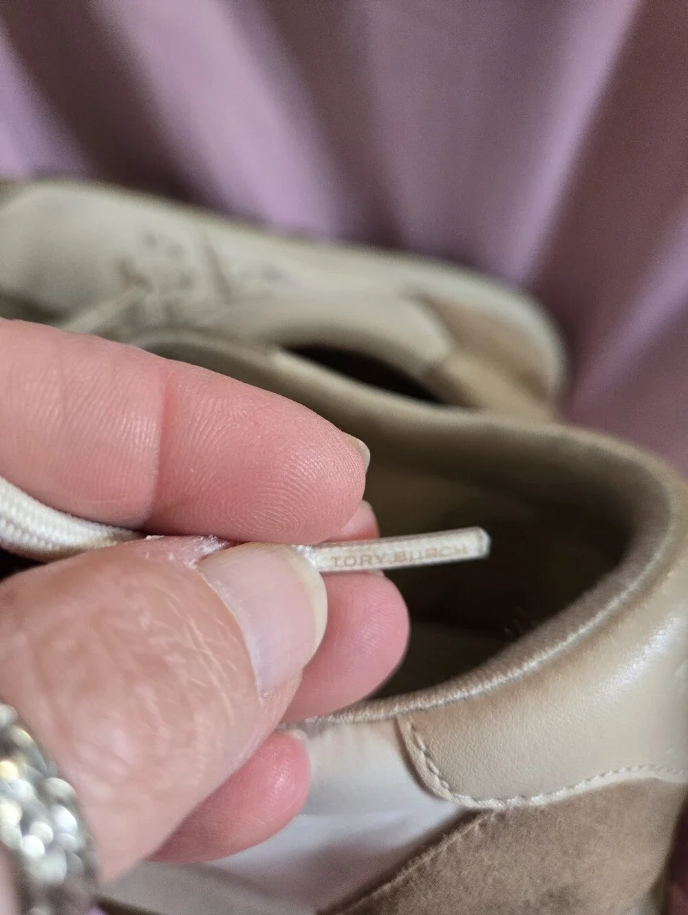 Tory Burch Beige & White Nylon, Leather & Suede-Trim Running Sneakers